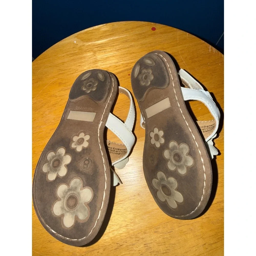 Cherokee Girls White‎ Flower Sandals Size 8 Toddler Slingback Thong Flat Shoes